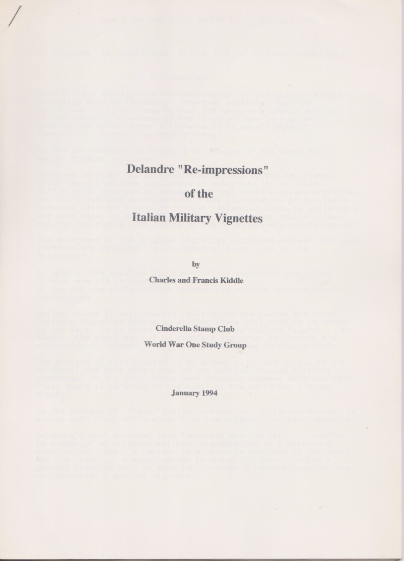 Delandre "Re-impressions" of the Italian Military Vignettes